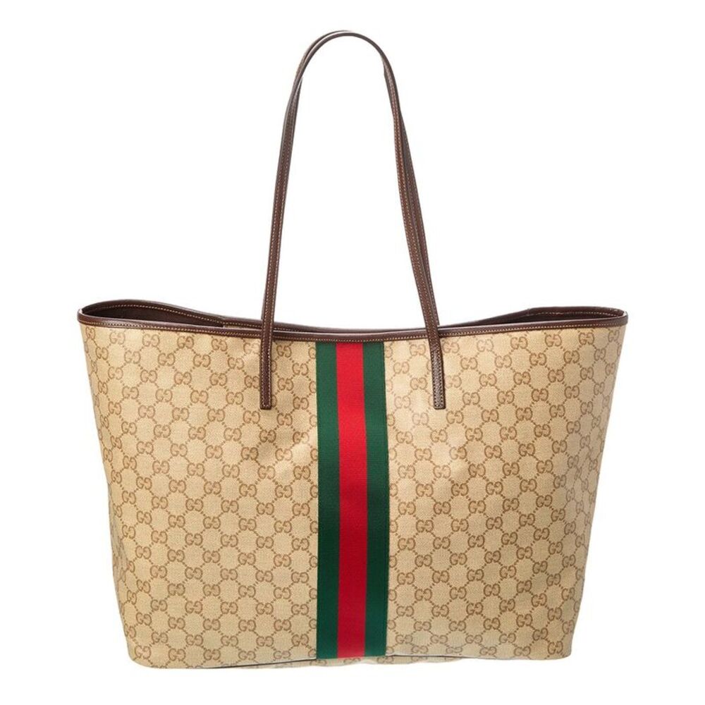 Gucci Tribeca Large Gg Coated Canvas & Leather Tote, Brown